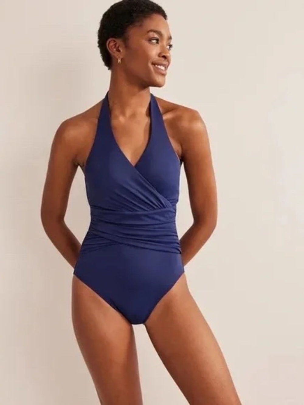 Boden Levanzo Ruched Halter Navy Swimsuit